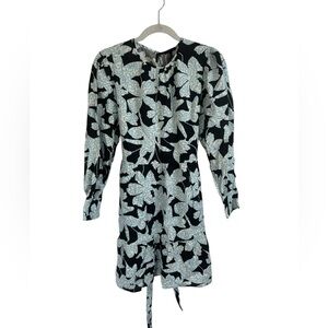 Who What Wear Black, Blue, White Floral Linen Blend A-Line Dress Womens Sml NWT